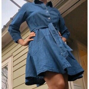 Lauren Ralph Lauren Blue Denim Shirt Dress Women's 8, 3/4 sleeve Prairie Western